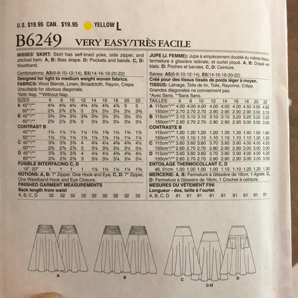 butternick sewing pattern - skirt - Picture 2 of 2